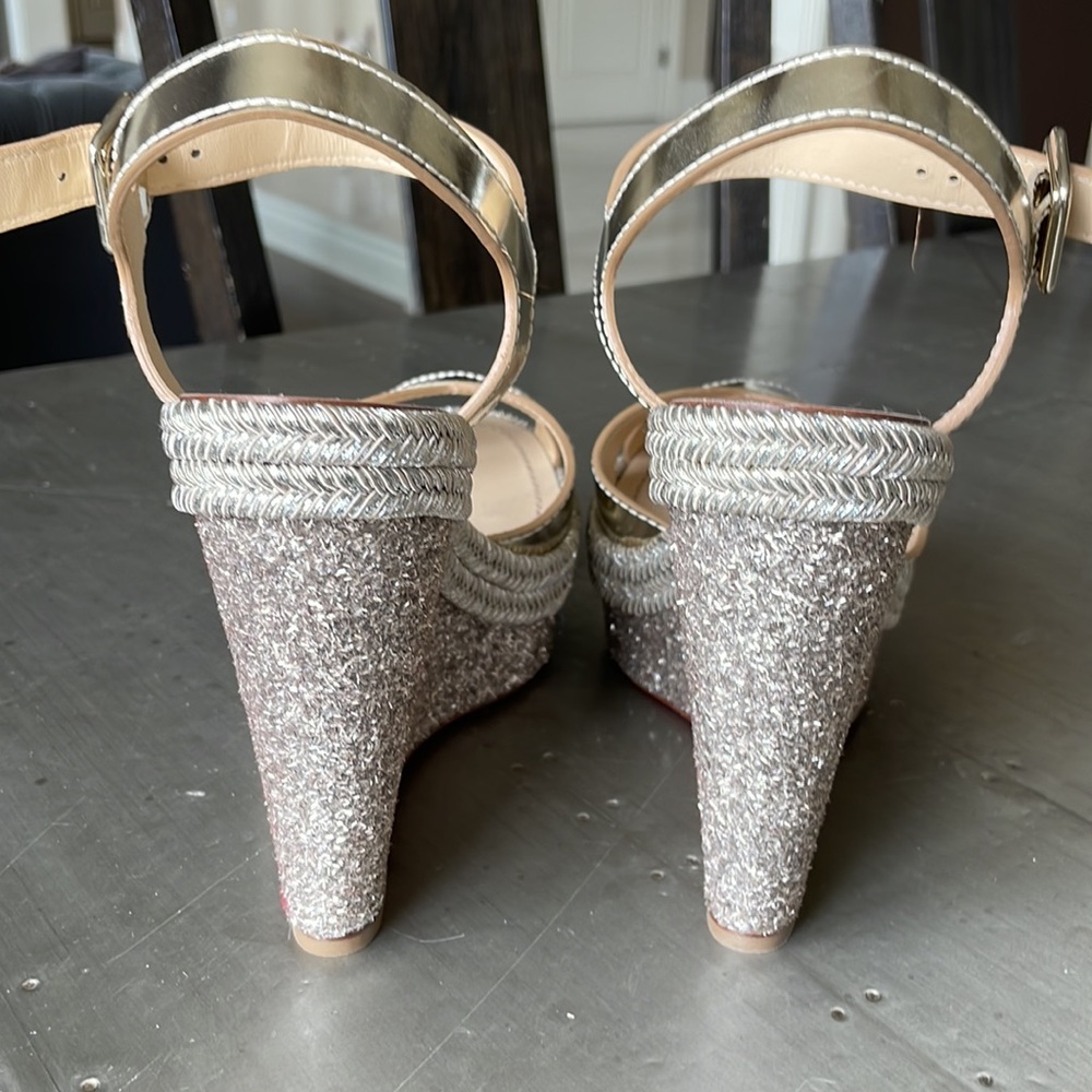 Christian louboutin almeria platine sandal espadrille glitter wedge sz 39 - Picture 6 of 10